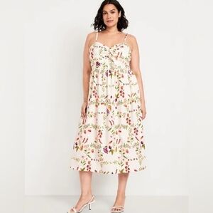 Old Navy White Floral Fruit and Veggie Midi Dress XXL